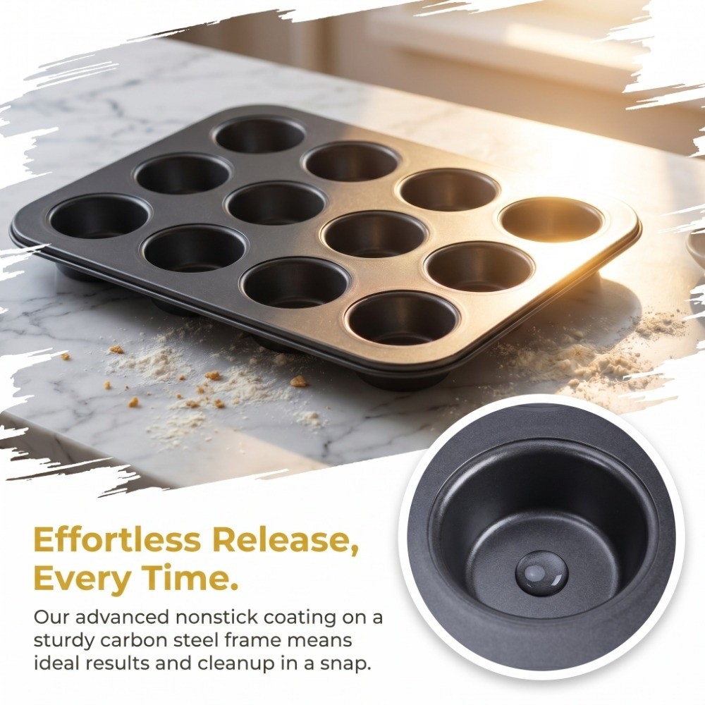 Muffin Tin Nonstick - Carbon Steel Mini Muffin Pan 12-Cup