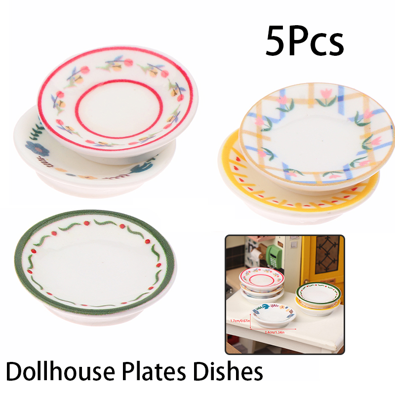 5Pcs 1/12 Dollhouse Mini Plate - Kitchen Baking Storage 评论和价格