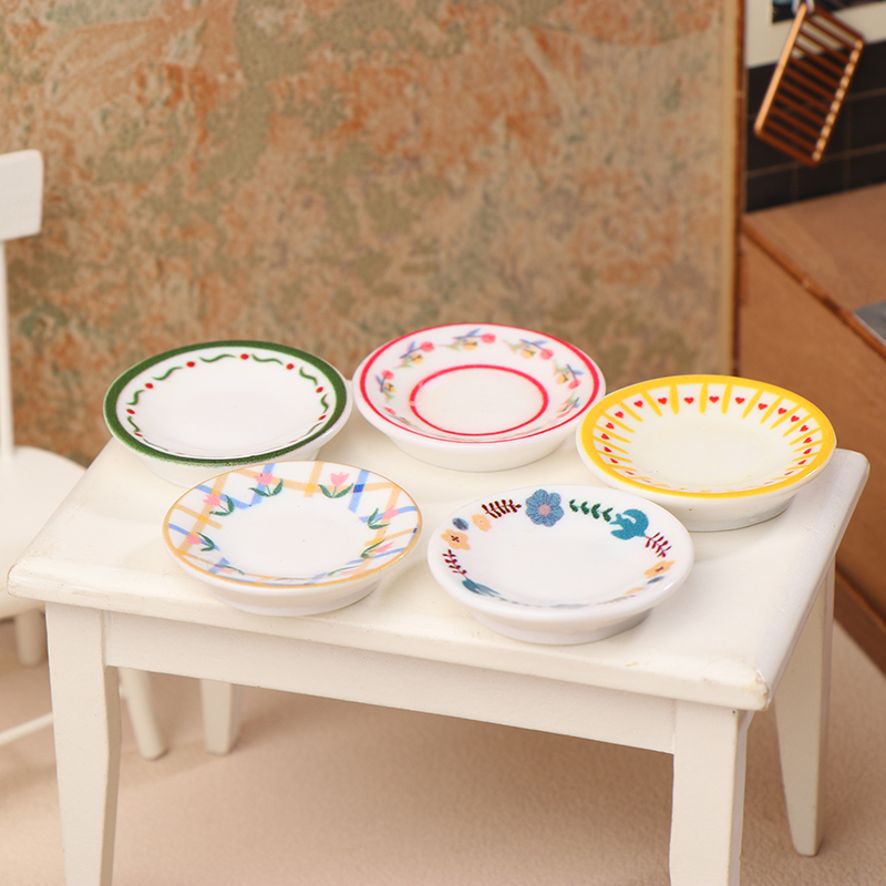 5Pcs 1/12 Dollhouse Mini Plate - Kitchen Baking Storage 评论和价格