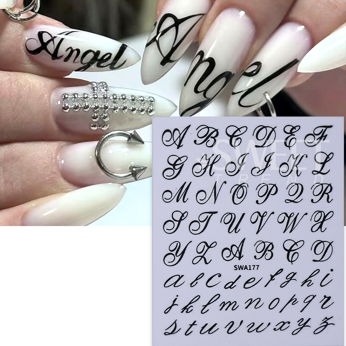 6pcs Gothic Letter Nail Decal  - Decorating Tip Set 评论和价格