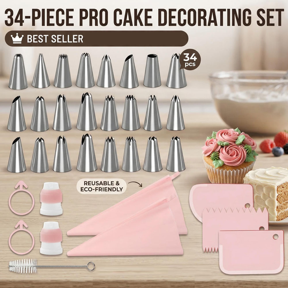 34pcs Piping Tips Set with TPU - Decorating Tip Set 评论和价格