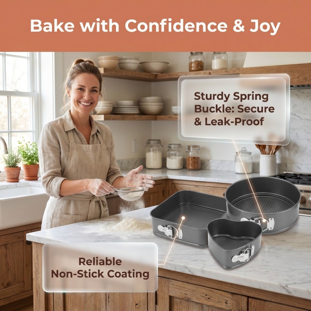 3pcs Carbon Steel Cake Pan Set - Springform Pan Set 评论和价格